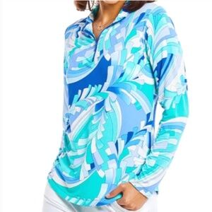 Gottex Lifestyle Zip Mock Neck UPF 50+ in Blue Martinque Sz XS
